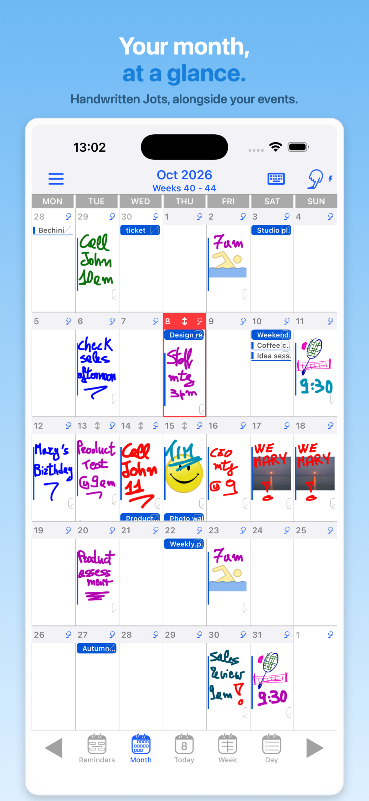 JotTheDate 20.0 monthly calendar view