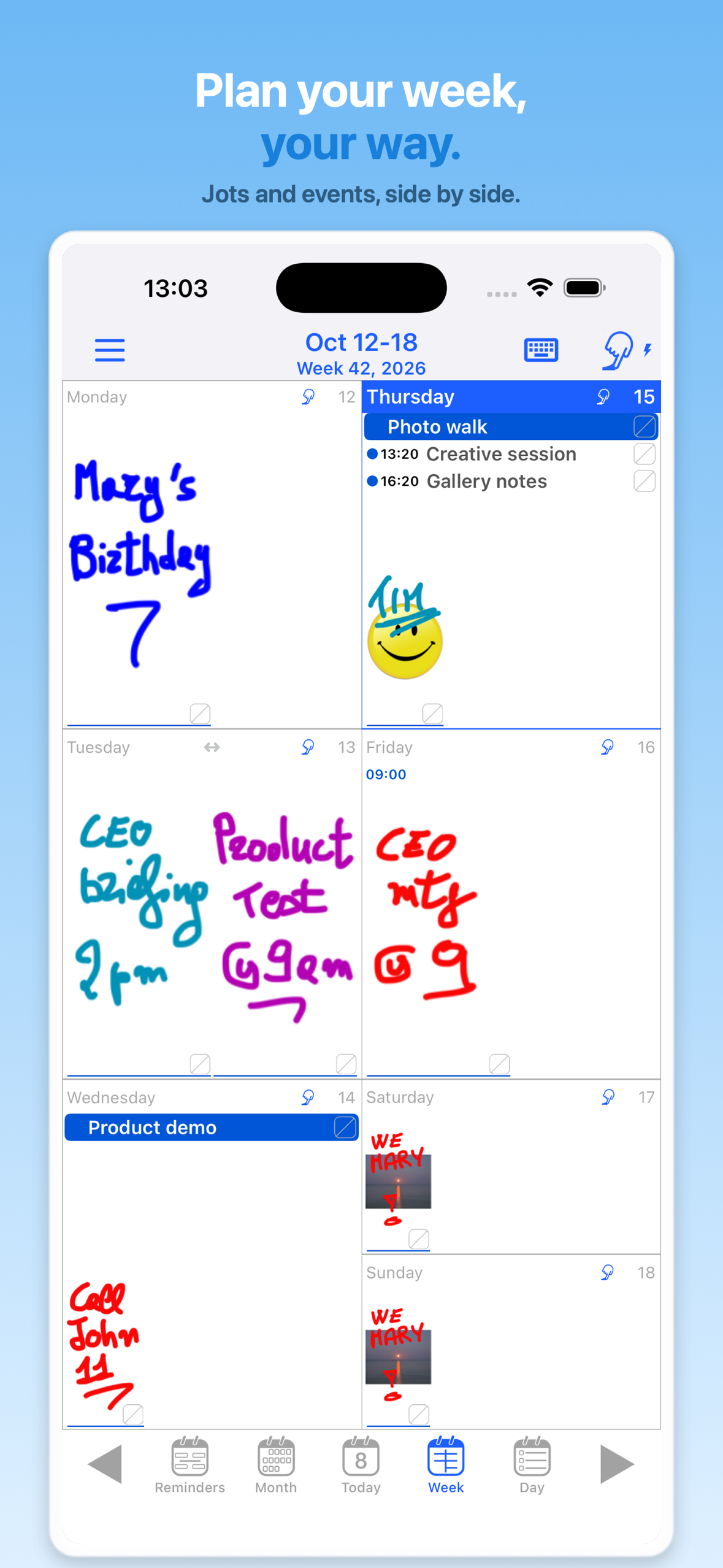 JotTheDate 20.0 weekly calendar view