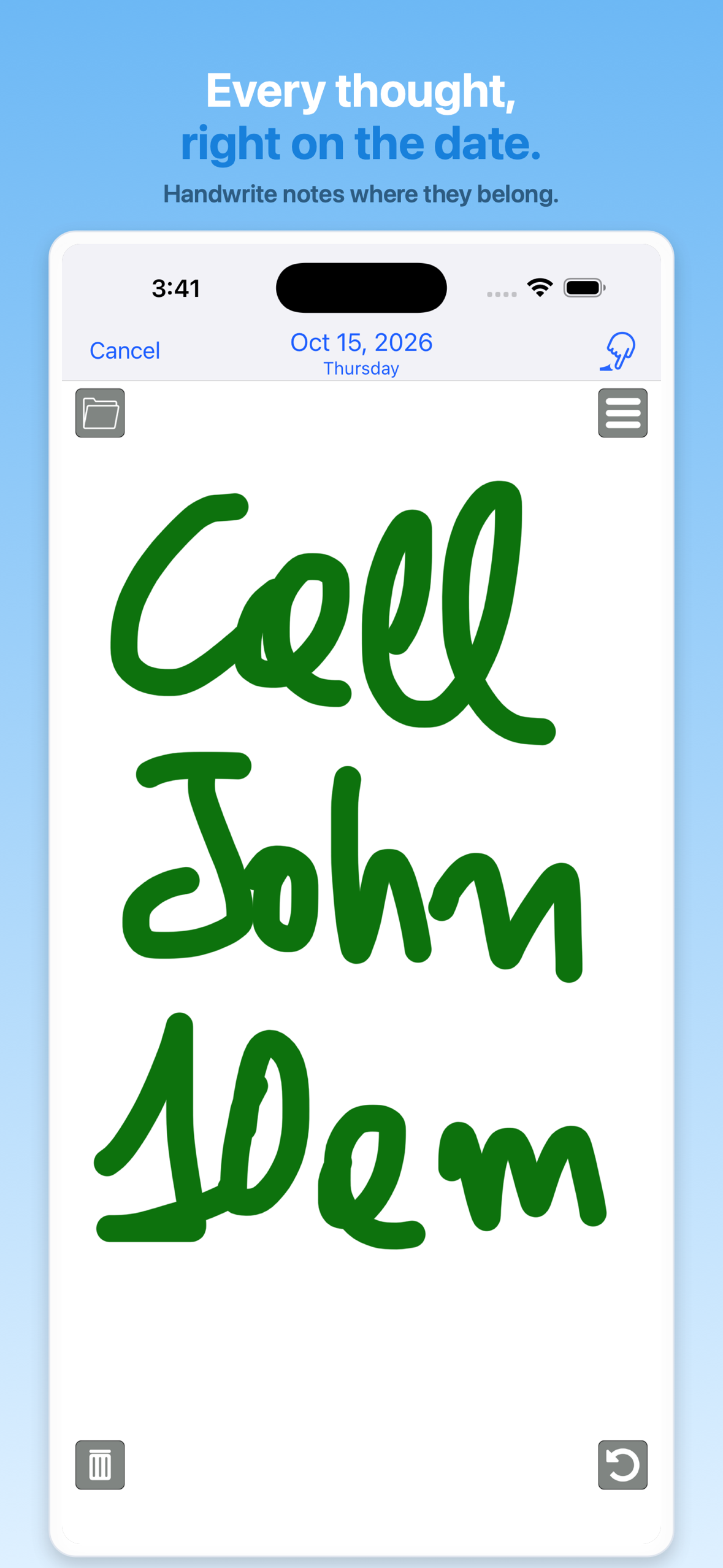 Handwritten Jot on the JotTheDate canvas