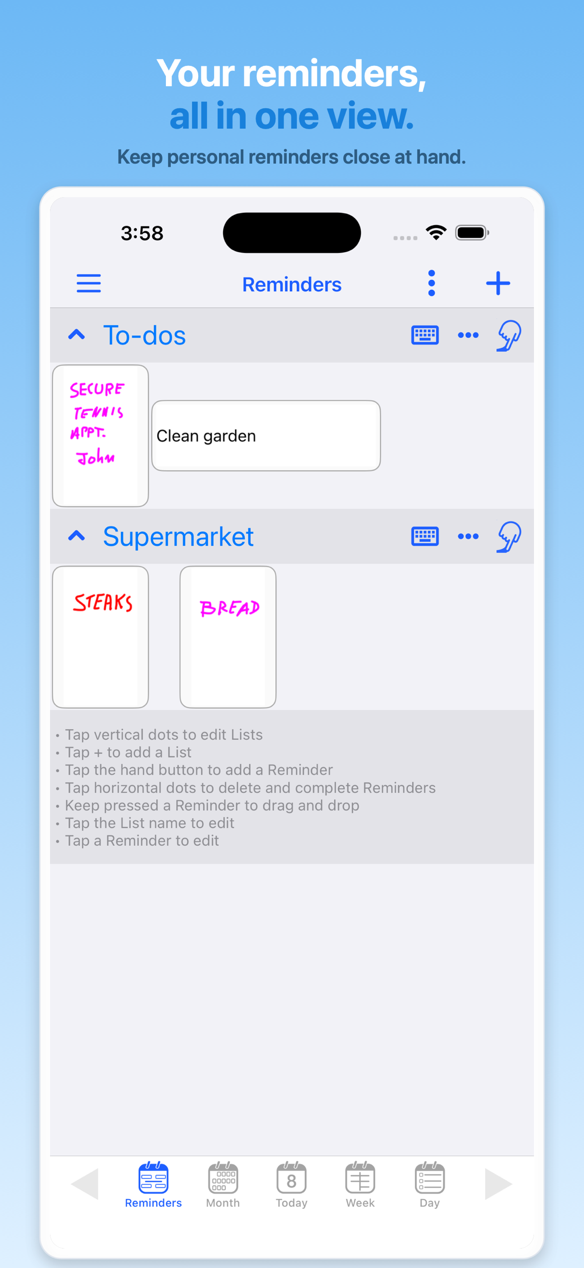 Reminders in a local JotTheDate archive